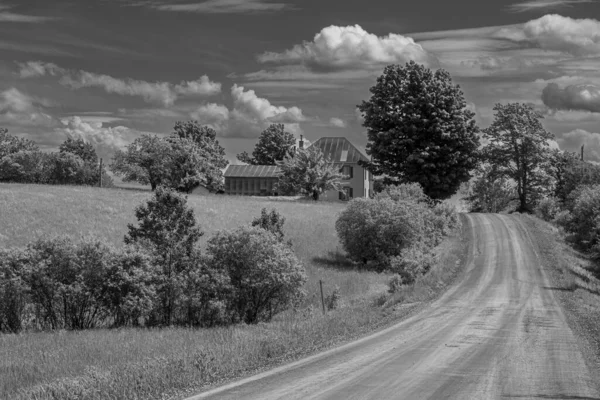 Černobílý Pohled Cestu Krajinou — Stock fotografie