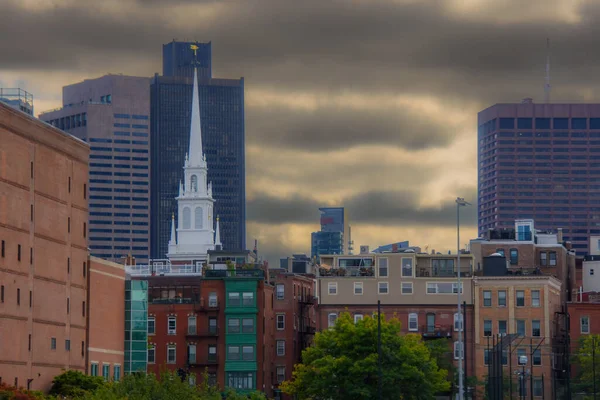 Cityscape Durante Tempo Sombrio Com Céu Nublado Boston Eua — Fotografia de Stock