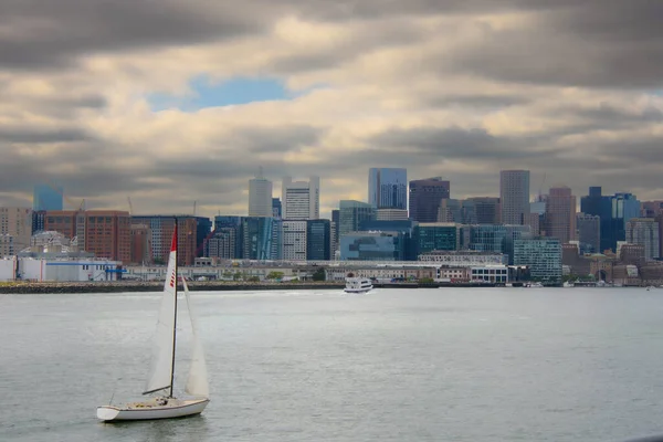 Boston Vista Porto Com Fundo Céu Dramático Nova York — Fotografia de Stock