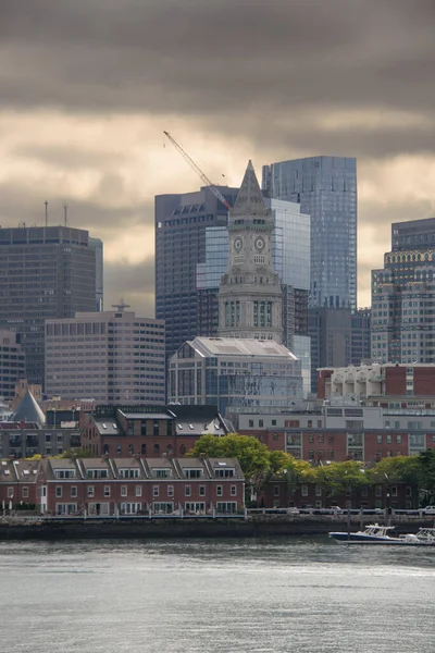 Boston Vista Porto Com Fundo Céu Dramático Nova York — Fotografia de Stock