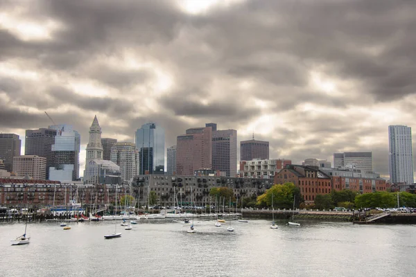 Boston Port View Dramatic Sky Background New York — стокове фото