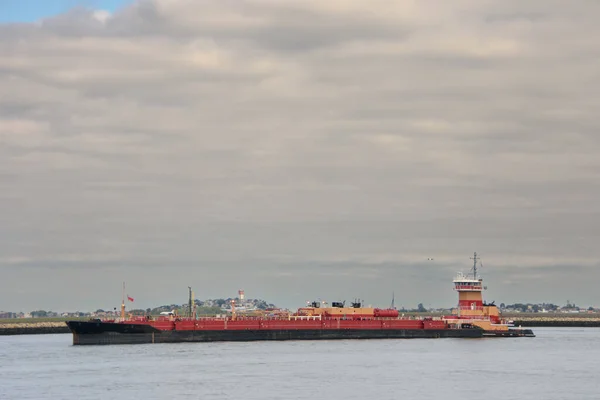 Giant barge in Boston port, USA.