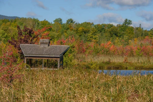 Weathered Gazebo Pond Landscape Field Forest Autumnal Foliage — Stock Photo, Image