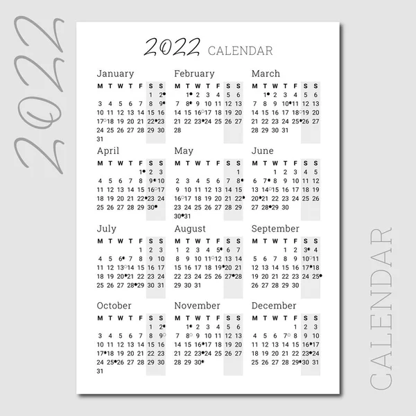 Calendar 2022 Collection Simple Design Planners Trackers Every Day Use — Stock Vector