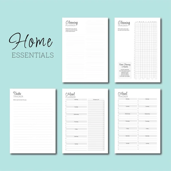 Home Essentials Collection Simple Design Planners Trackers Every Day Use — Vetor de Stock