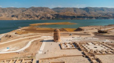 Hasankeyf, Batman, Turkey June 2022; aerial and rear view with drone, this place known as 