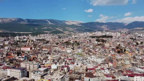 Amplia Vista Angular Ciudad Kahramanmaras Ciudad Disparada Desde Parte Superior — Vídeo de stock