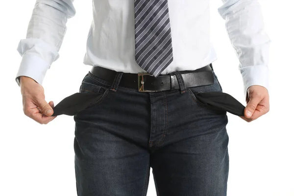 Silhouette of man with empty pockets inside out — Stock Photo, Image