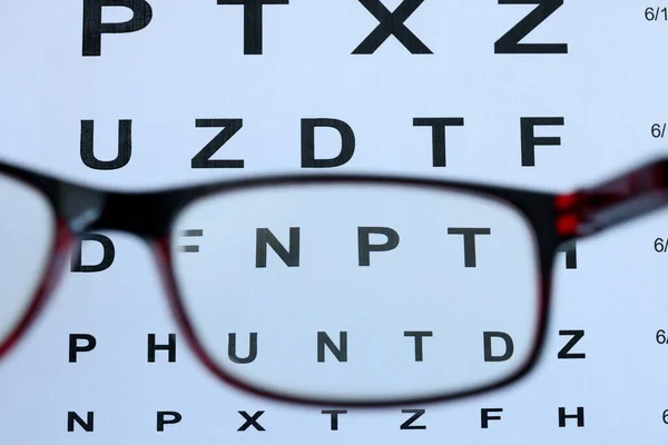 Selection of glasses and table of ophthalmologist in clinic —  Fotos de Stock