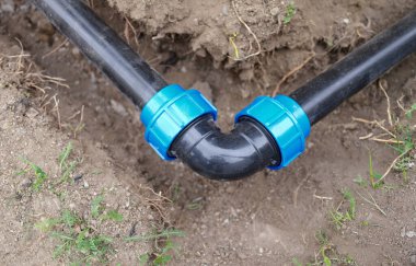Plastic sewerage sewerage, residential building construction closeup