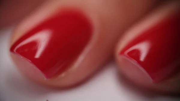 Female Hands Well Groomed Red Nails Closeup Skin Nail Care — Stock Photo, Image