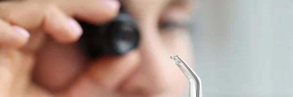 Jewelut Looks Magnifying Glass Gem Tweezers Determining Authenticity Diamond Concept — Photo