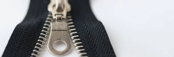 Closeup Macro Shot Open Black Brass Zipper Isolated White Background —  Fotos de Stock