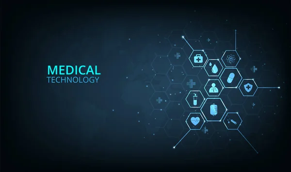 Tıbbi Teknoloji Ağı Tasarımı Koyu Mavi Arka Planda Modern Ile — Stok Vektör