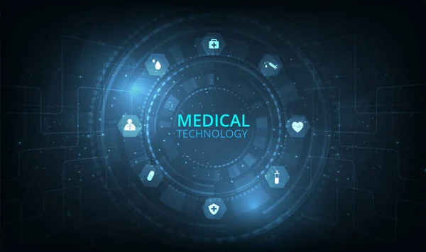 Tıbbi Teknoloji Ağı Kavramı Koyu Mavi Arka Planda Modern Ile — Stok Vektör