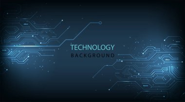  Devre teknolojisi arka planda. Vektör soyut teknoloji illüstrasyon devre kartı koyu mavi arka plan. Yüksek teknoloji devre kartı bağlantı sistemi kavramı. 