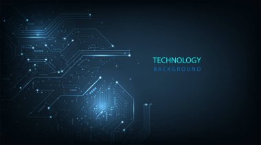 Devre teknolojisi arka plan kavramı. Vector soyut teknoloji illüstrasyon devre kartı koyu mavi arka plan. Yüksek teknoloji devre kartı bağlantı sistemi kavramı.