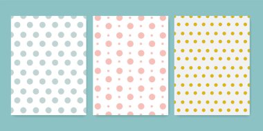 Pastel polka nokta desen vektör kümesi. Arkaplan, duvar kağıdı veya kitap kapağı için kullanılabilir. Vektör illüstrasyonu. Eps 10.