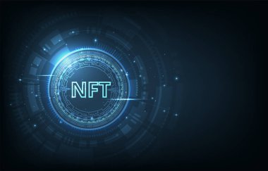 Finansal olmayan bozuk para konsepti. Devre kartı biçiminde NFT bozuk para tasarımı. Kripto para birimi konsepti. Vektör İllüstrasyonu.