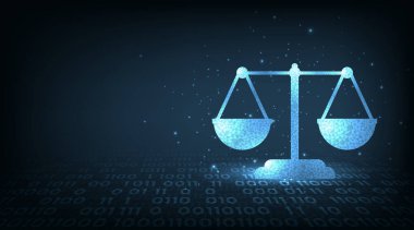 İnternet hukuku kavramı. Sayısal hukuki hizmetler olarak Siber Hukuk Çalışma Kanunu, Avukat, Koyu Mavi arka plan bulanıklığı.