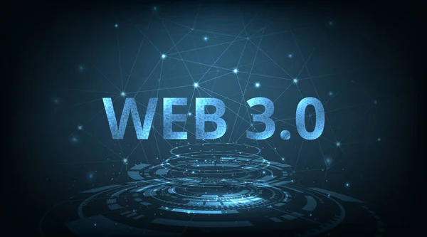Koyu mavi teknoloji arkaplan tasarımı hakkında Web 3.0 metin. Yeni Teknoloji Güncelleme kavramı.