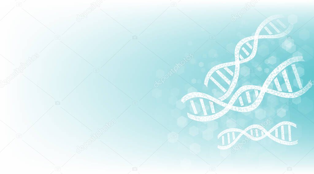 DNA double helix on white and blue background. Graphic of DNA with futuristic element.Genetics background. Science and Technology concept. 
