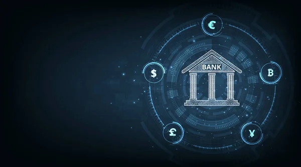 Interbank Currency Exchange Concept Money Transfer Fintech Financial Technology Bank — Vetor de Stock