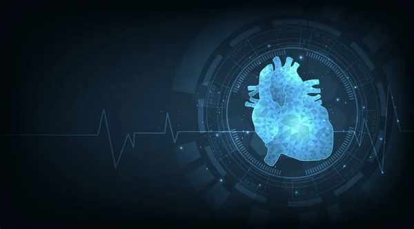 Concepto Tecnología Tratamiento Cardiológico Símbolos Forma Corazón Líneas Triángulos Puntos — Archivo Imágenes Vectoriales