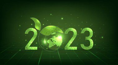  Concept of 2023 love the earth love the environment.text 2023 design on green background.Greeting Card, Banner, Poster. Vector Illustration.