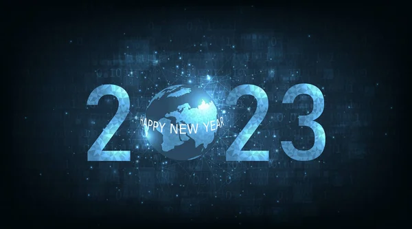 New Year 2023 Technology Background Dark Blue Low Poly Triangle - Stok Vektor