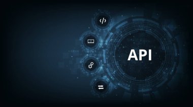 Application Programming Interface (API). Software development tool, information technology, modern technology, internet and networking concept. on dark blue background. clipart svg vector 