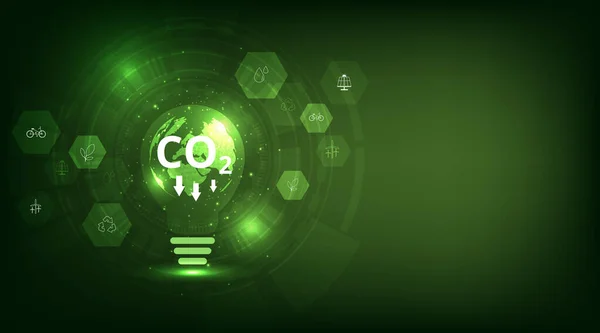 Küresel ısınmayı sınırlamak için CO2 emisyonlarının azaltılması fikri. İklim değişikliğini durdurmak için yenilenebilir enerji, ağaç ekimi ve yeşil enerji üzerinde sürdürülebilir kalkınmayla birlikte daha düşük CO2 seviyeleri. 