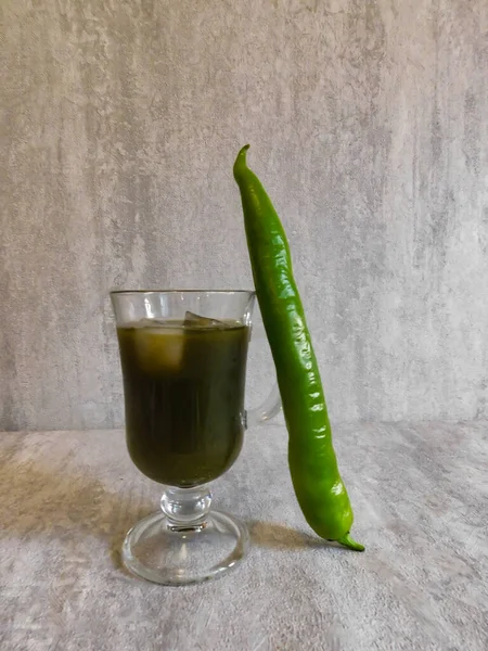 Cocktail Verde Legume Ardei Iute Verde Alimente Vegane — Fotografie, imagine de stoc