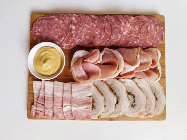 Antipasti Prato Catering Com Diferentes Produtos Carne Queijo — Fotografia de Stock