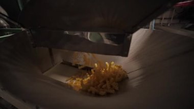 Makarna ve Erişte Fabrikası. Makaroniler taşıma bandından başka bir hatta atılıyor