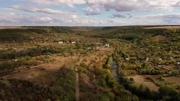 Ukrainian land village aerial view drone — ストック動画
