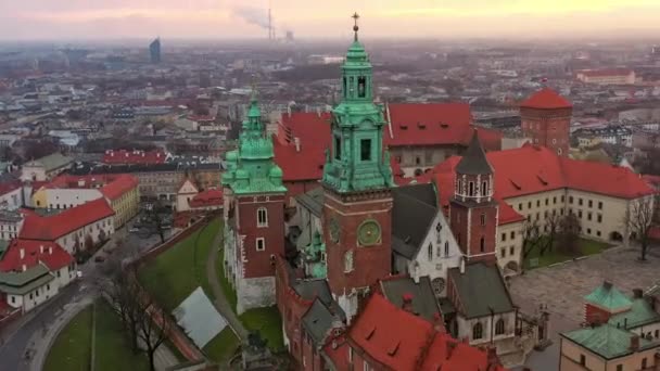 Old Europe castle, fortress aerial view. Poland, Krakow. — ストック動画