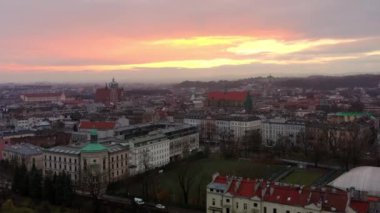 Poland, Krakow. Old Europe Cityscape Aerial View.