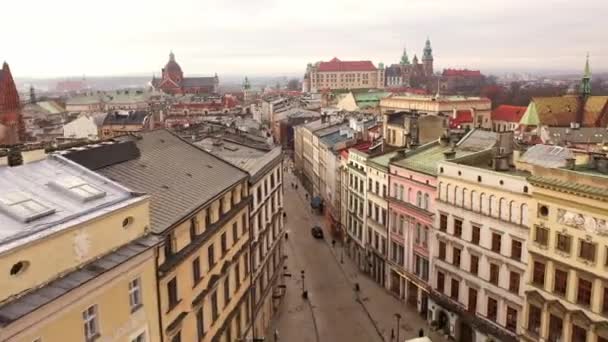 Cinematic Shot of Old Europe Town Roofs. Kracow Poland, View from Above — Vídeo de stock