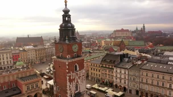 Aerial View Krakow Cloth Hall Old Town Cracow Poland — Stock videók