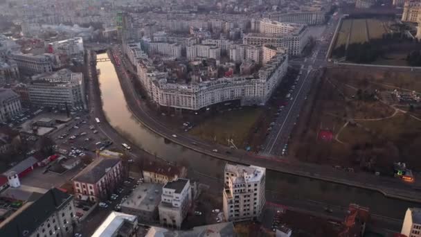 Arquitectura de Vista Aérea del Centro de Bucarest, Rumania, — Vídeos de Stock