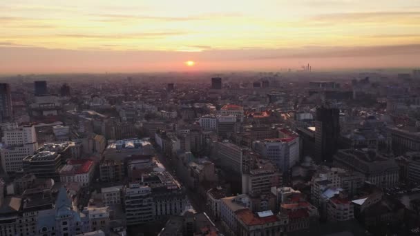Sunset Aerial View Center Bucarest Romania — Video Stock