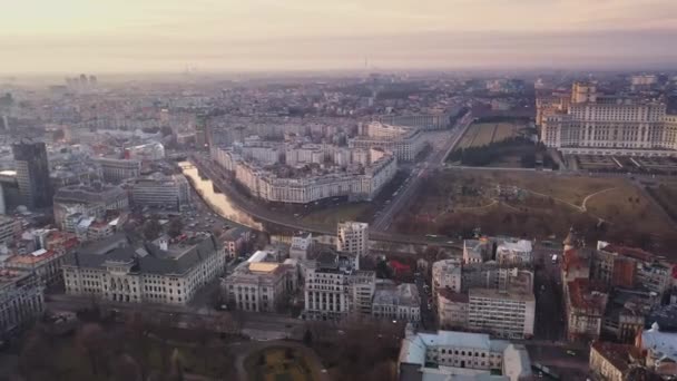 Sunset Aerial View Center Bukareszt Rumunia — Wideo stockowe