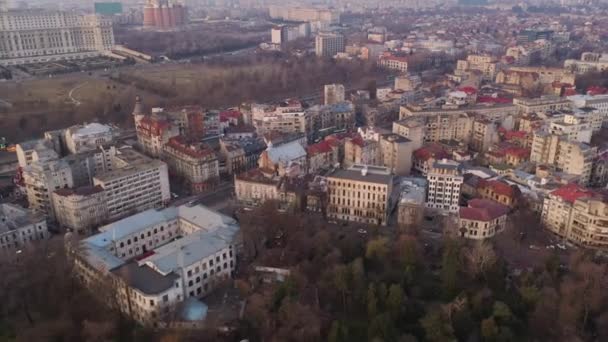 Arquitectura de Bucarest, Rumania, Vista aérea del centro de — Vídeos de Stock