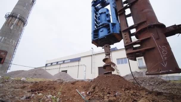Pile Driving Machine Drilling Foundations Close — Stock Video