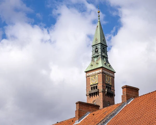 Copenhagen City Hall Clock Tower Viewed Rooftops Sunny Day Daytime — 图库照片
