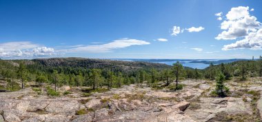 Stunning View of Skuleskogen National park and Sweden High Coast idyllic Wilderness near Archipelago of Baltic Sea. Famous Weekend escape with Steep mountains and deep Canyons.