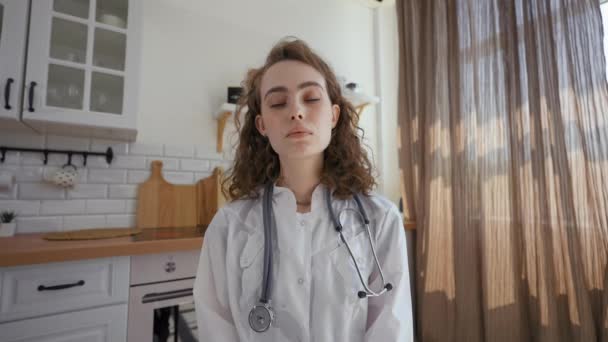 Pov Young Female Doctor Listening Complaints Patient Video Call Brunette — Stok video