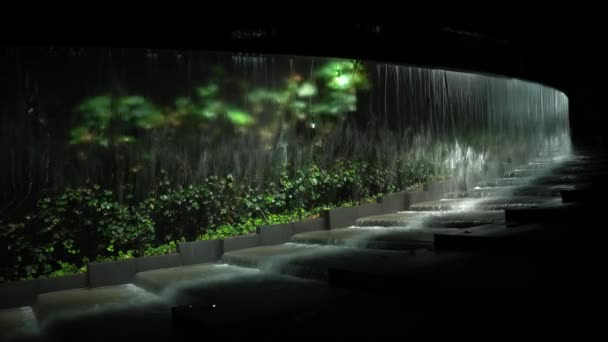 Night Fountain Form Bowl Which Water Flows Galitskogo Park Krasnodar — Stockvideo