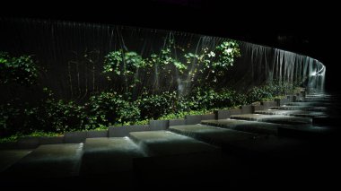 Krasnodar 'daki Galitskogo Parkı' ndan akan bir kase şeklinde gece çeşmesi.